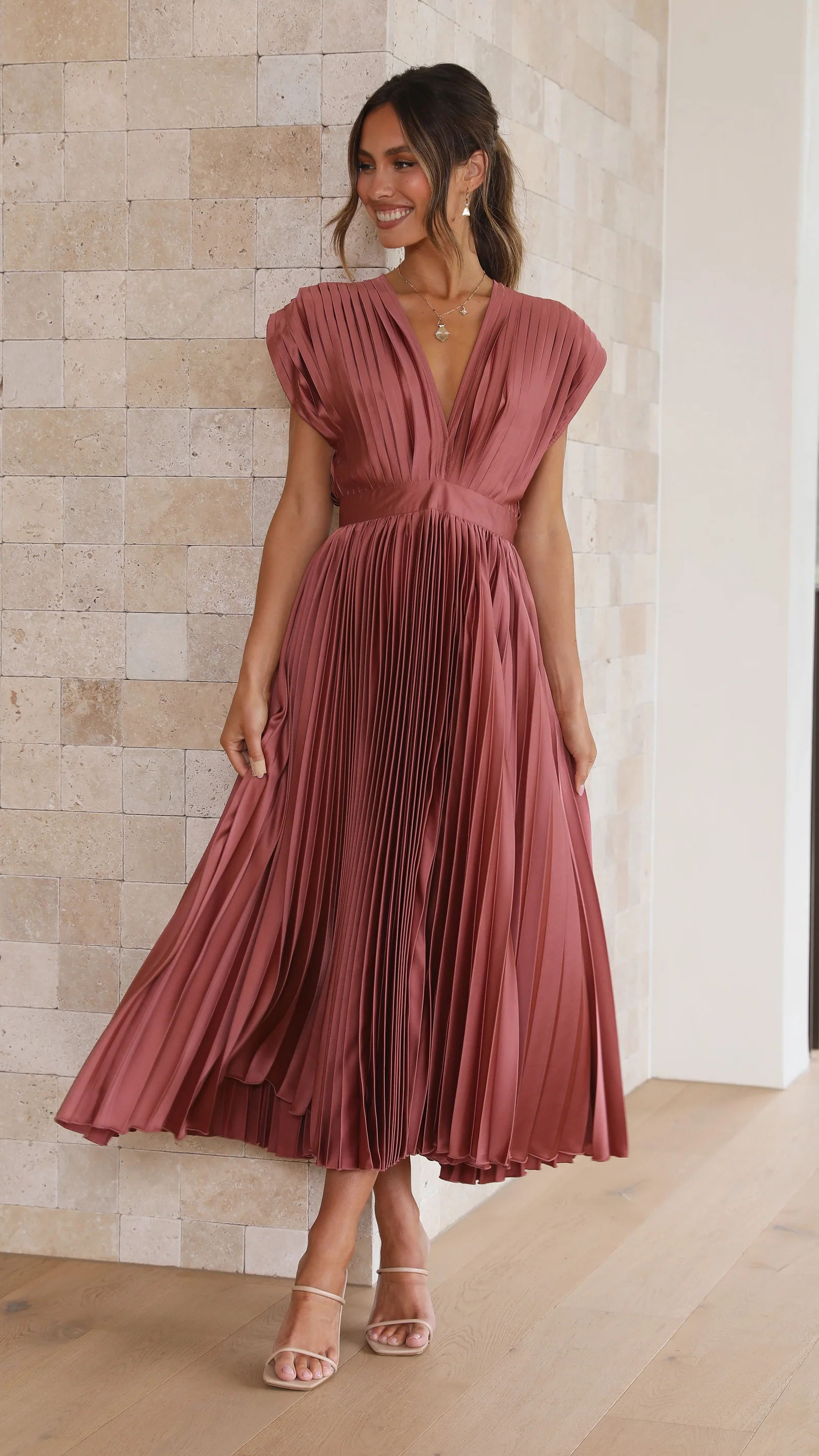 Hello Gorgeous Satin Pleated Party Midi Dress-consonak