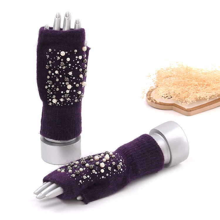 Shiny Pearl Fingerless Gloves-consonak