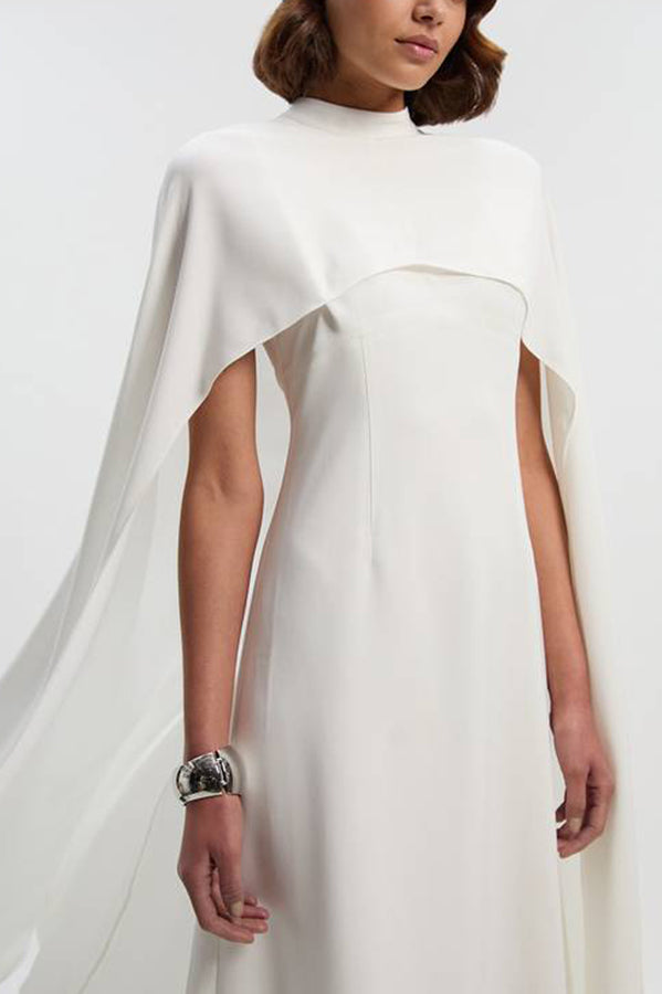 Tailored Dramatic High Neck Cape Detail Gown Maxi Dress