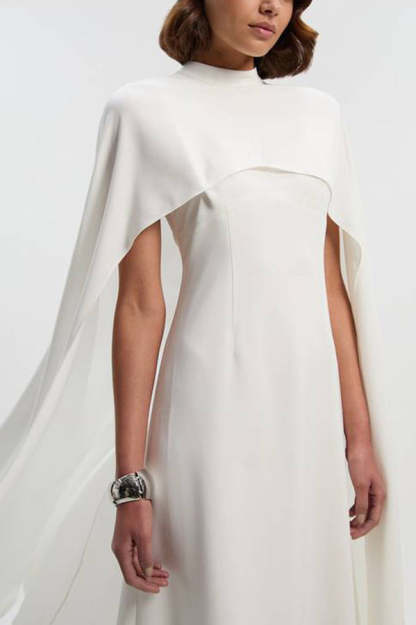 Tailored Dramatic High Neck Cape Detail Gown Maxi Dress