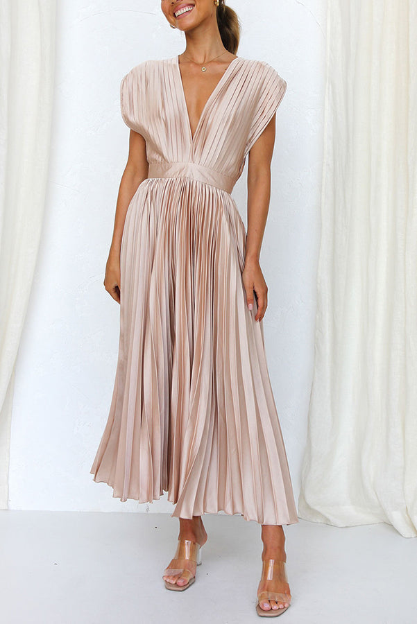 Hello Gorgeous Satin Pleated Party Midi Dress-consonak