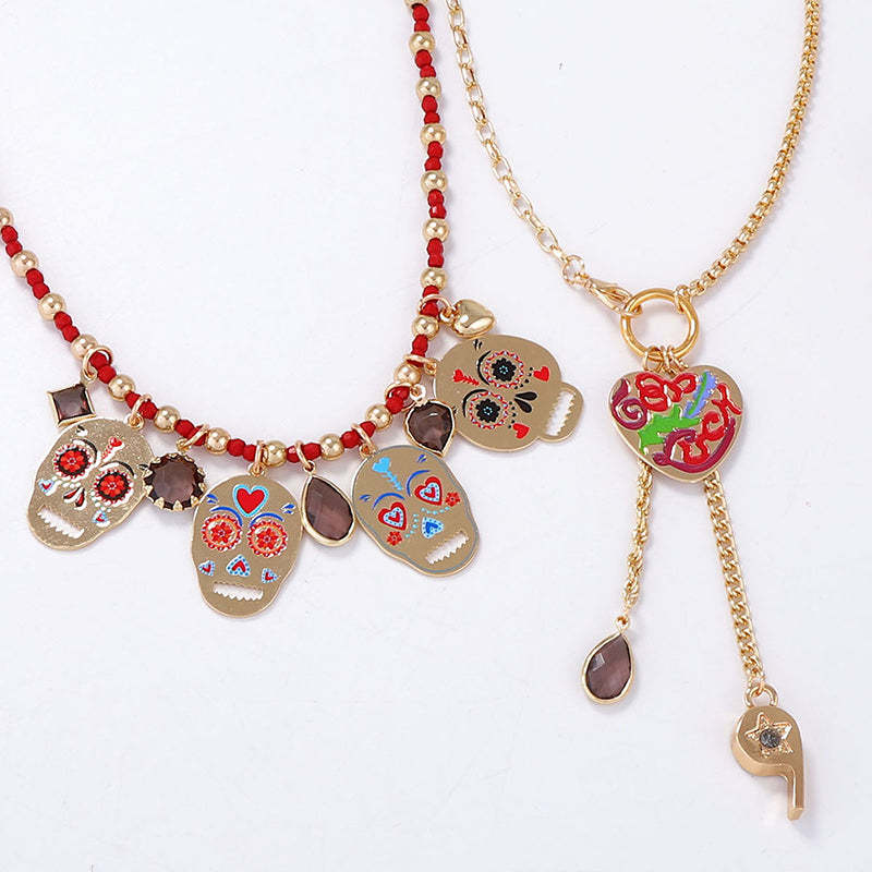 Fashionable Colorful Metal Skull Pendant Necklace-consonak
