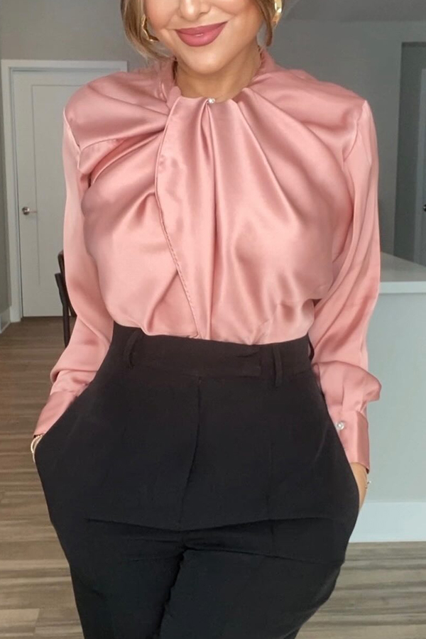 Switch Styles At Will Satin Botton Up Long Sleeve Relaxed Blouse-consonak