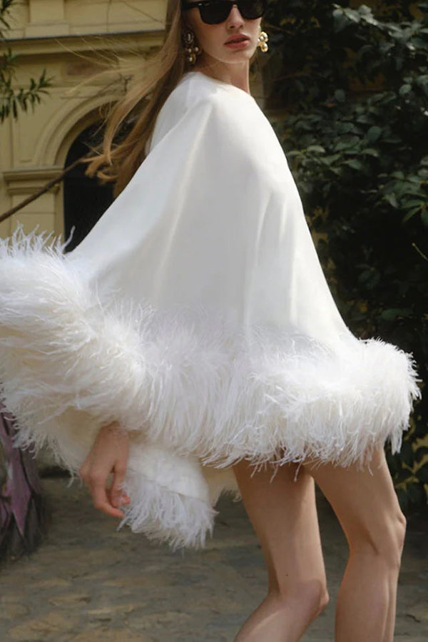 Vegas Living One Shoulder Feather Hem Party Mini Dress-consonak