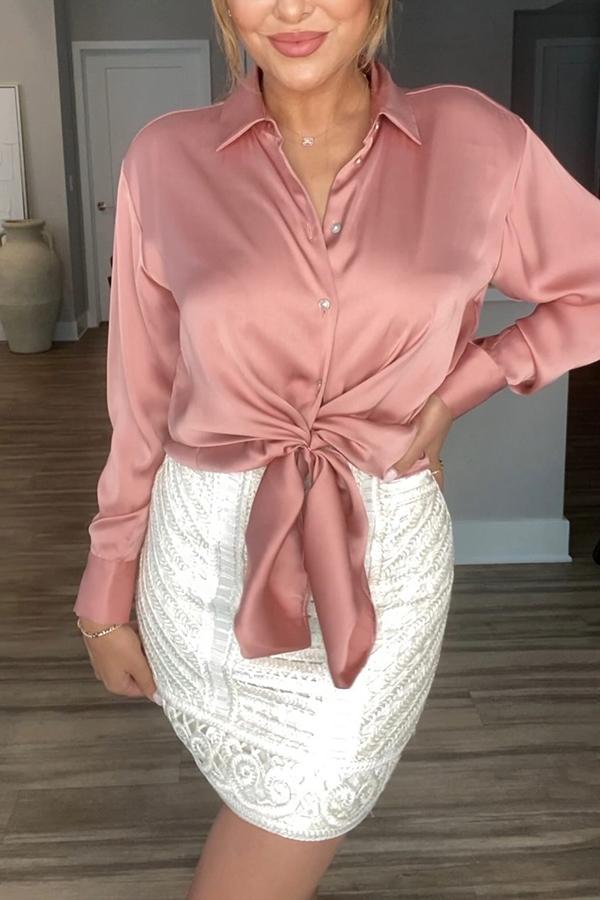 Switch Styles At Will Satin Botton Up Long Sleeve Relaxed Blouse-consonak