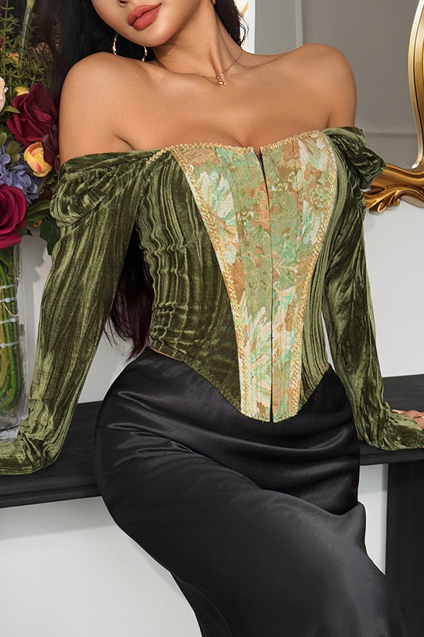 Oil Painting Style Elegant Strapless Slim-fit Fishbone Top-consonak