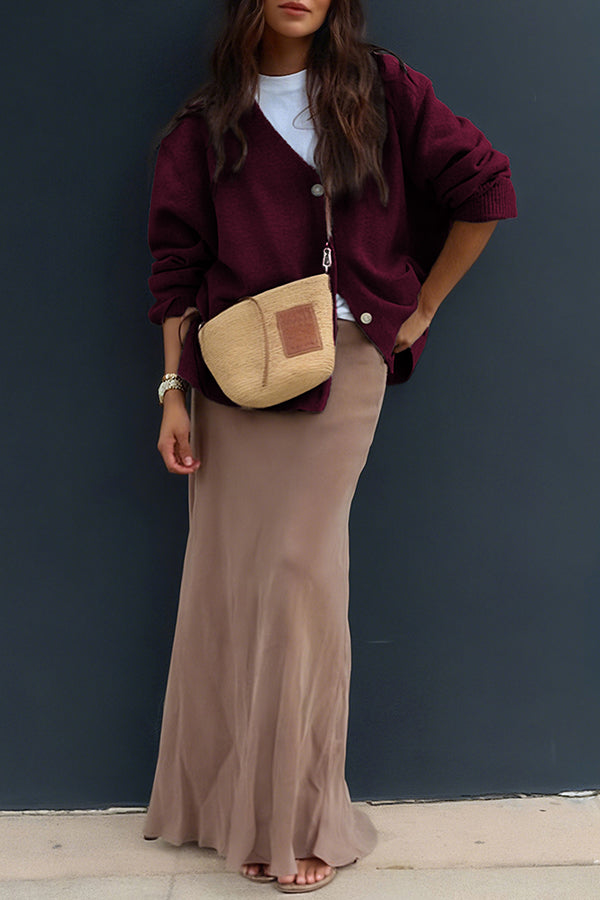 Solid Color V-Neck Button Casual Pocket Knit Cardigan-consonak