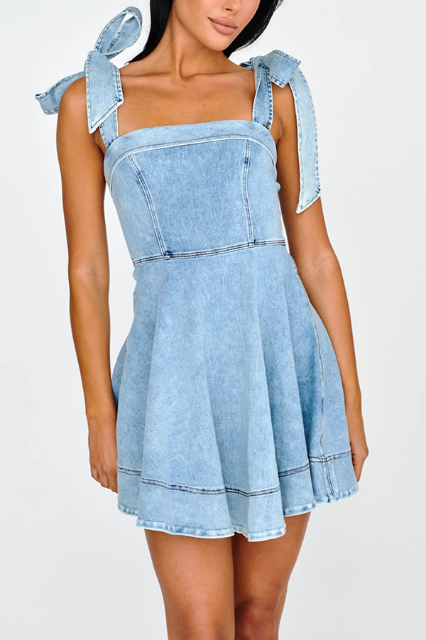 Stylish Lace-up Backless Stretch-fitting Denim Mini Dress-consonak