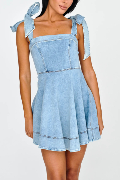 Stylish Lace-up Backless Stretch-fitting Denim Mini Dress-consonak