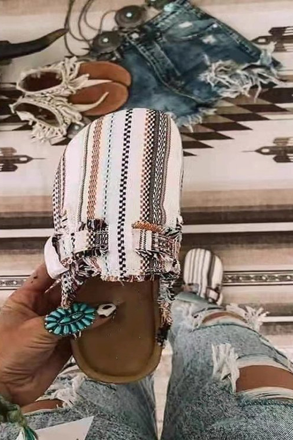 Fashionable Printed Raw Edge Flat Casual Shoes-consonak