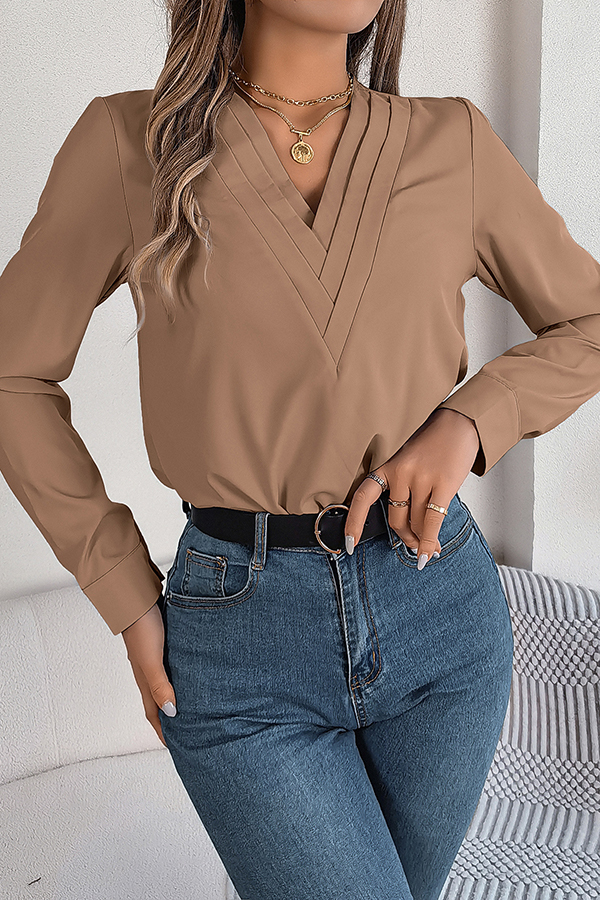 Elegant Layered V-neck Long-sleeved Casual Shirt | Consonak