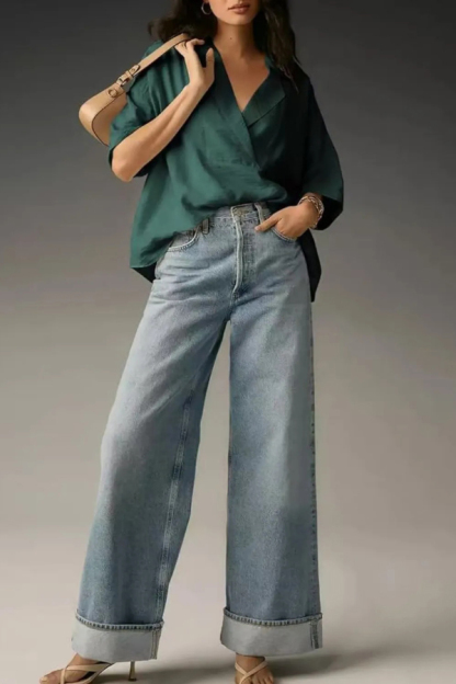 Solid Color Loose Lapel Short-sleeved Casual Shirt-consonak