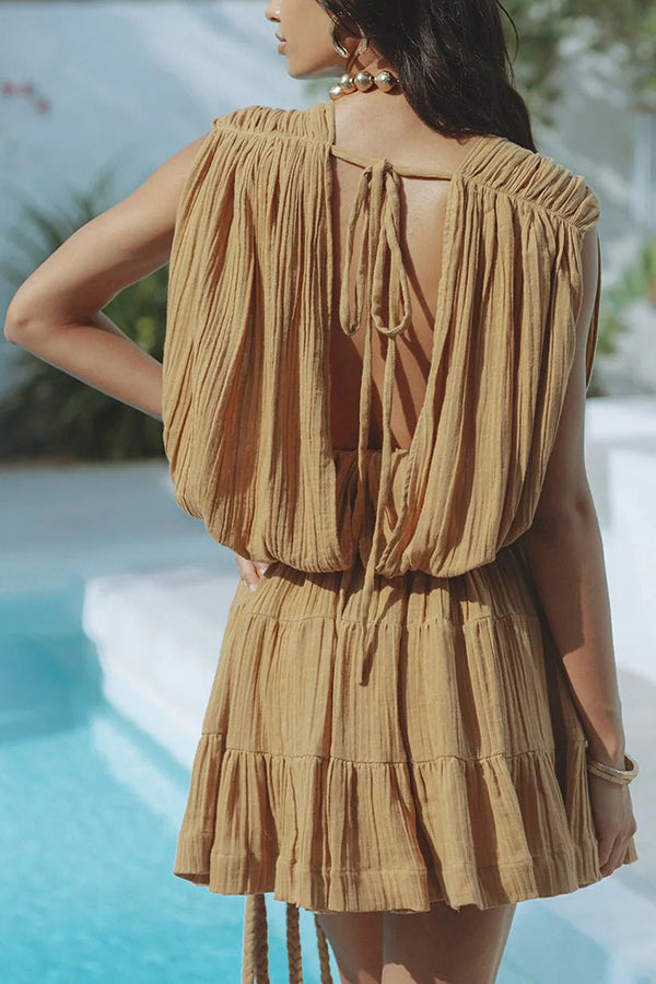 Glimpse of Happiness Linen Blend Draped Braids Belt Cover Up Mini Dress-consonak
