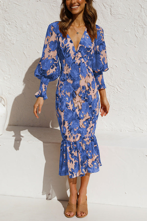 Latisha Floral Smocked Waist Midi Dress-consonak