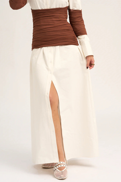 Fashionable Pleated Contrast Patchwork Waist Long Sleeve Button Shirt Maxi Dress-consonak