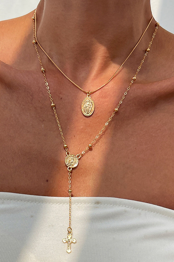 Fashionable Diamond Cross Chain Elegant Multi-layered Necklace-consonak