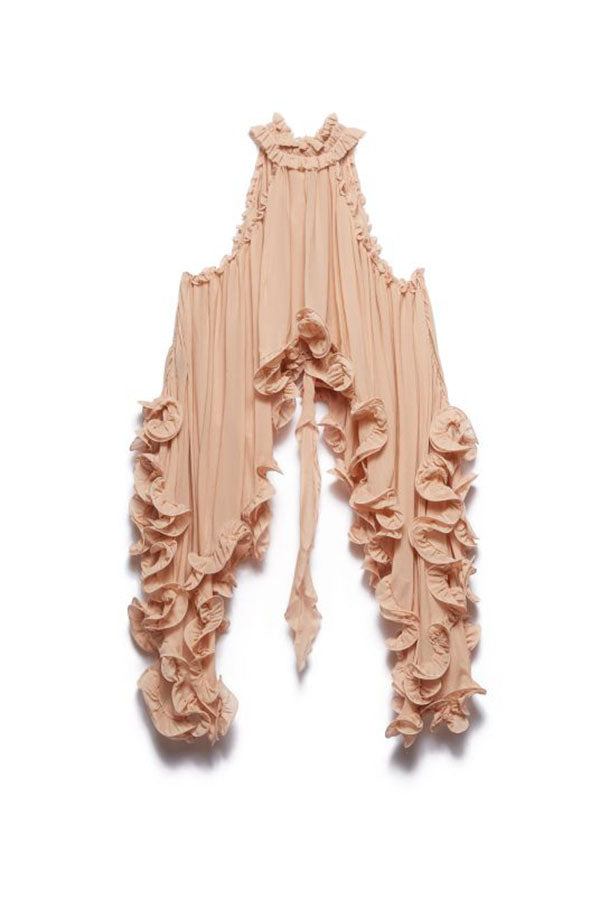 Romantic Drama Chiffon Wavy Ruffles Halter Irregular A-line Top-consonak