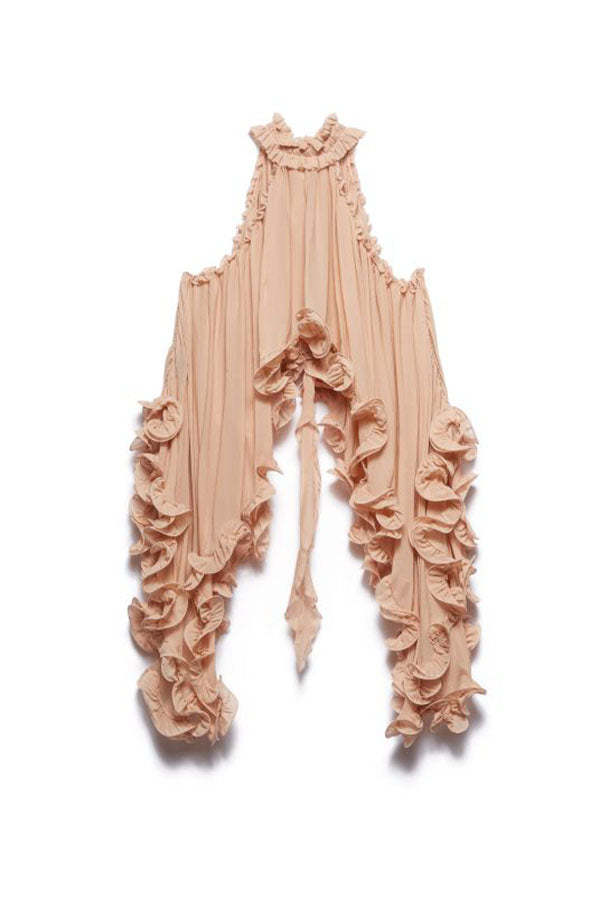 Romantic Drama Chiffon Wavy Ruffles Halter Irregular A-line Top-consonak