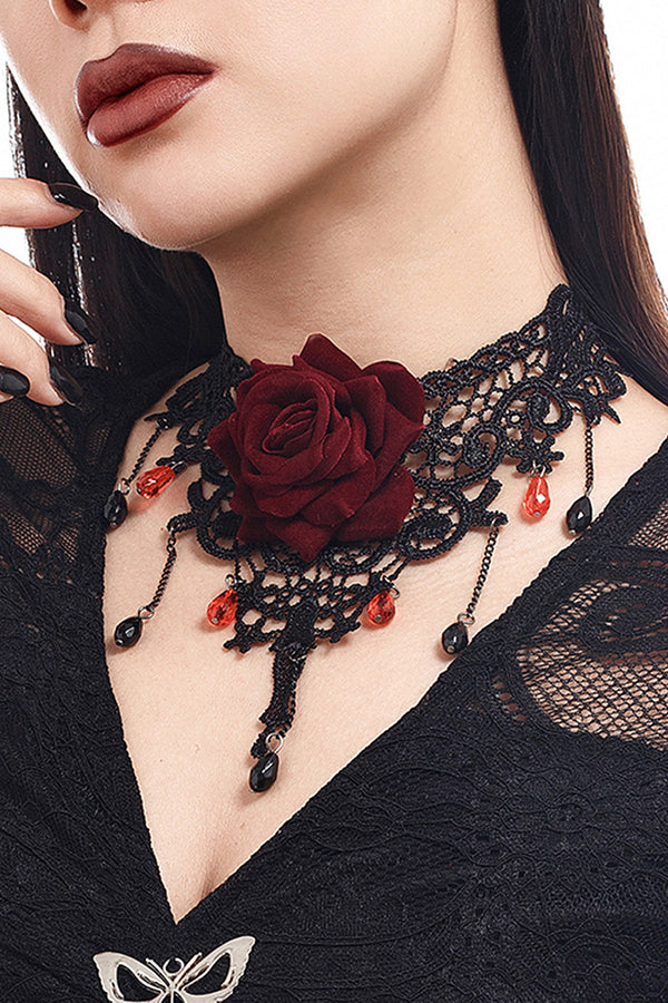 Halloween Vintage Rose Lace Drop Pendant Necklace | Consonak