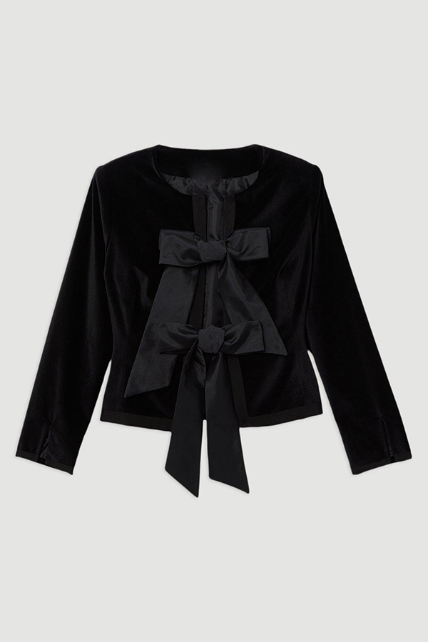 Cue The Cocktails Velvet Tailored Taffeta Bow Detail Peplum Jacket-consonak