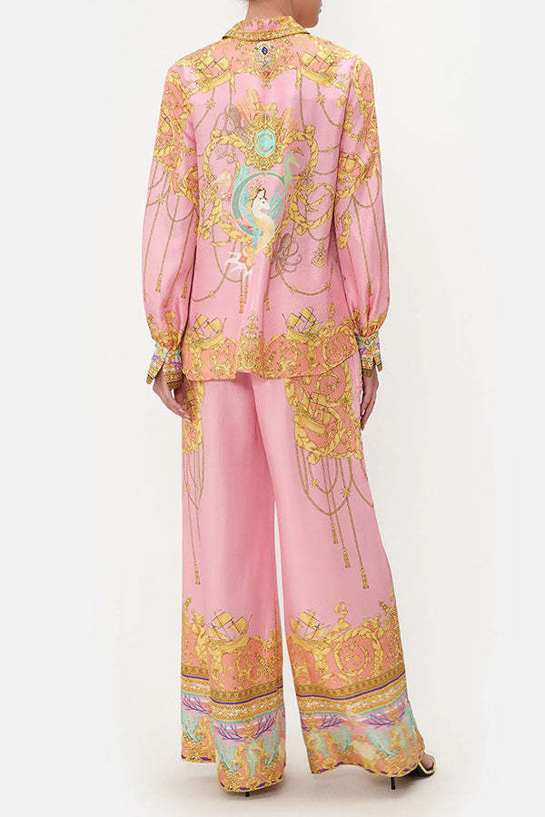 Mermaid Motel Unique Print Long Sleeve Loose Shirt and Elastic Waist Pants Set-consonak