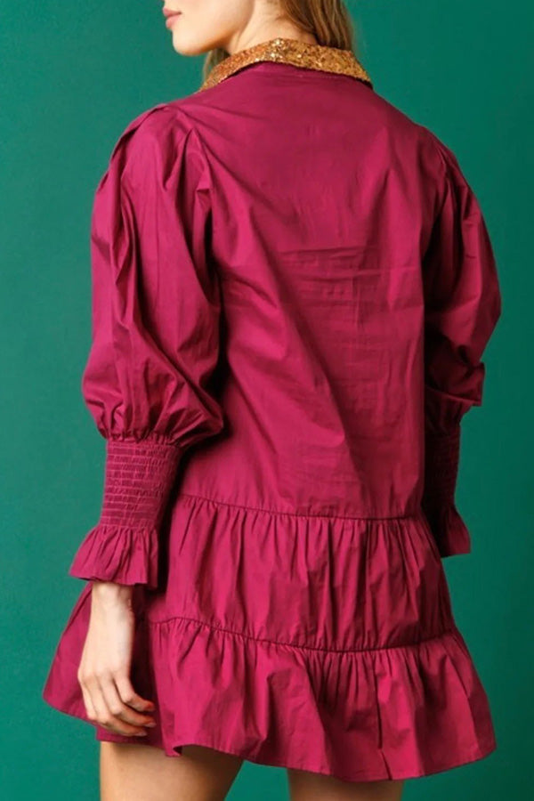 Nutcracker Sequined Button Down Long Sleeve Mini Dress-consonak