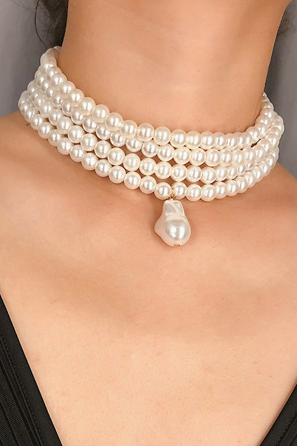 Stylish Geometric Pearl Beaded Multi-Layer Necklace | Consonak