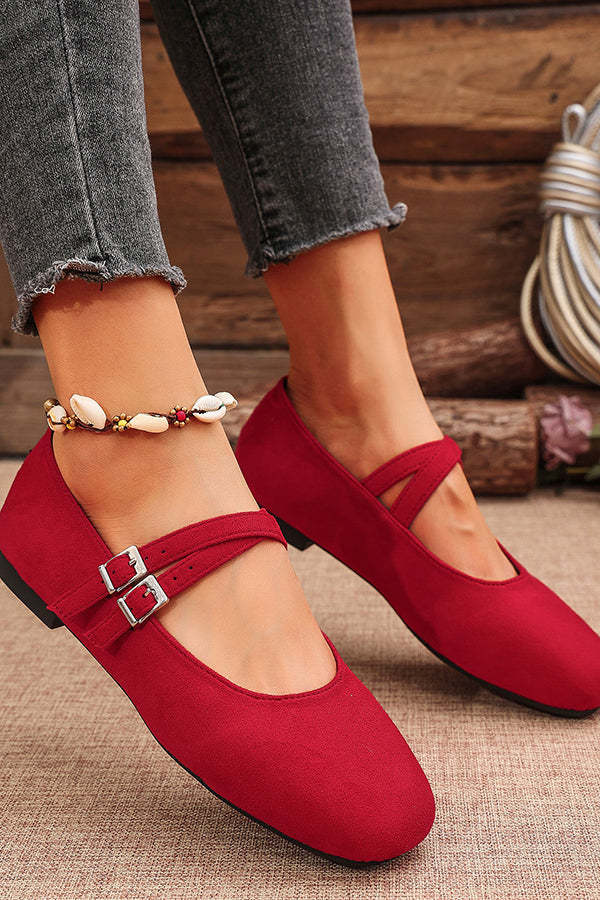 Fashionable Buckled Suede Round Toe Casual Shoes-consonak