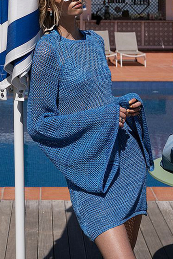 Knitted Dolman Sleeves Cutout Crew Neck Tie Backless Cover Up-consonak