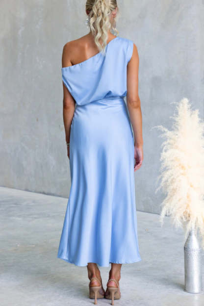 Solid Color One-shoulder Sleeveless Belted Casual Maxi Dress