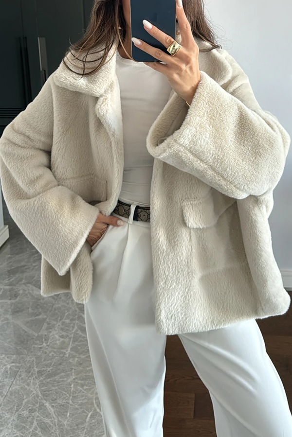 Fashion Lapel Long Sleeve Loose Furry Coat-consonak