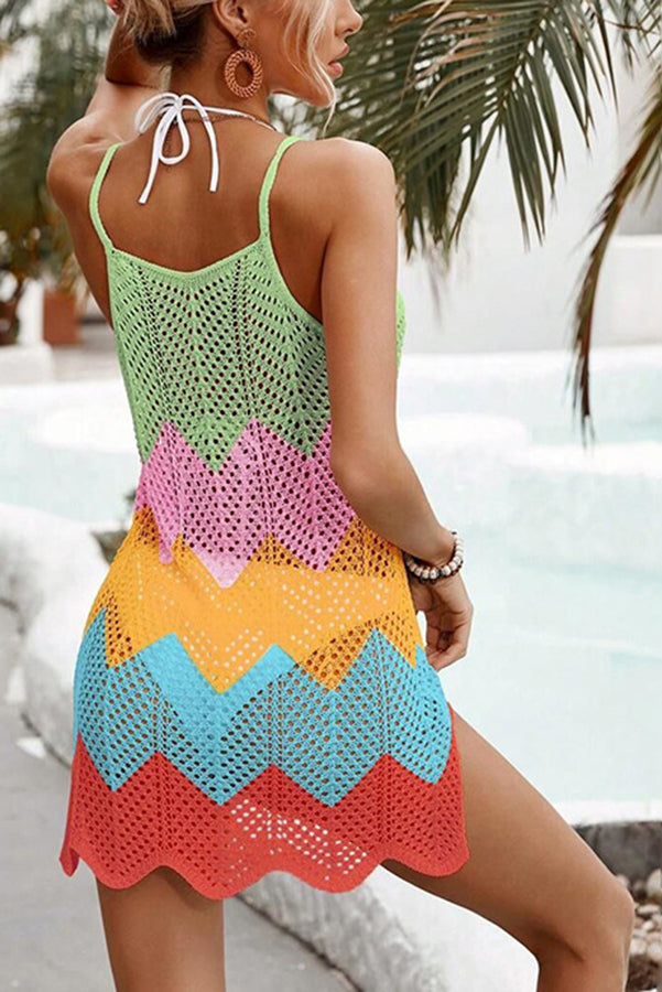 Covina Knit Corrugated Color Block Beach Mini Dress-consonak