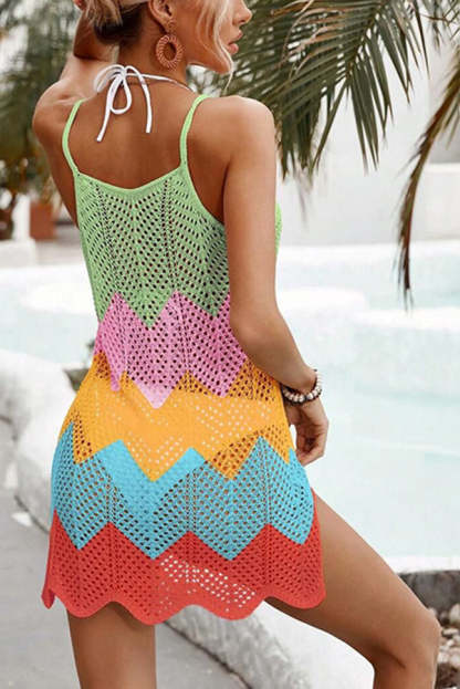 Covina Knit Corrugated Color Block Beach Mini Dress-consonak