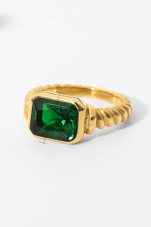 Fashionable Inlaid Zircon Stainless Steel Gold-plated Ring-consonak