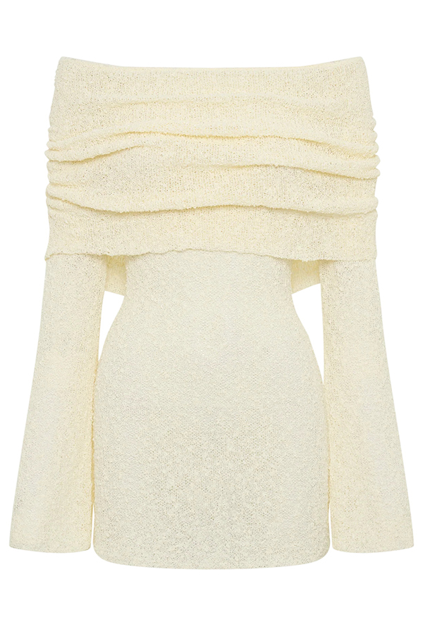 Fashionable and Sexy Off-shoulder Long-sleeved Mini Dress-consonak