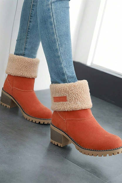 Leopard Print Thick Heel Warm Mid-calf Snow Shoes-consonak