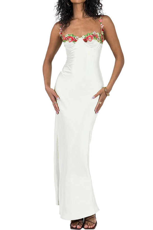 Darlin' Satin Rosette Embroidered Sweetheart Neckline Midi Dress-consonak