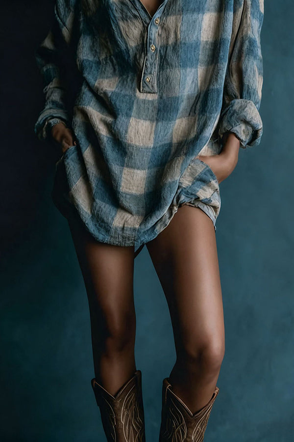 Plaid Print Loose Long-sleeved Shirt Style Mini Dress | Consonak