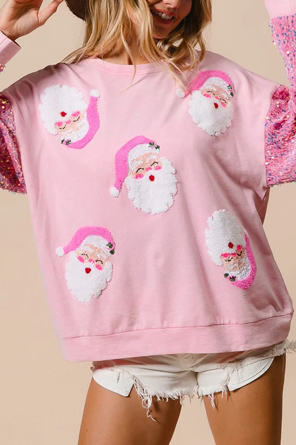 Christmas Casual Loose Round Neck Sequined Sleeve Sweatshirt | Consonak