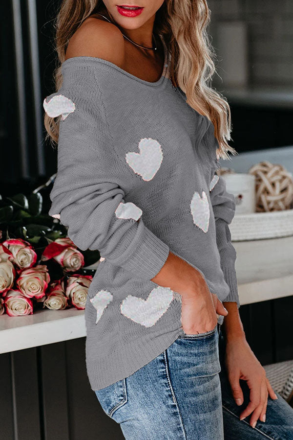 Stylish Color-blocked Heart-patterned Long-sleeved Loose Knit Sweater-consonak