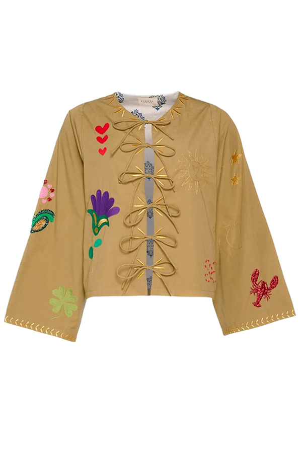 Fashionable Embroidered Lace-up Long-sleeved Loose Top-consonak
