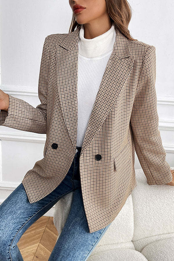 Vintage Houndstooth Lapel Long-sleeved Casual Blazer-consonak
