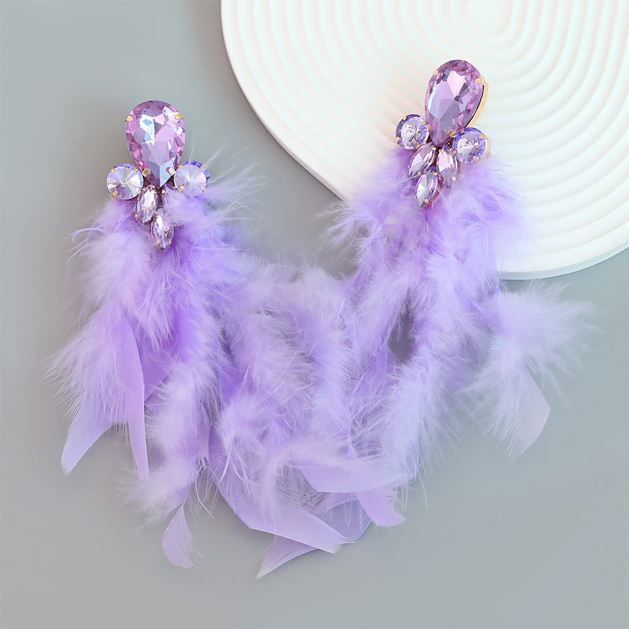 Alloy Inlaid Floral Tassel Bohemian Long Feather Earrings | Consonak