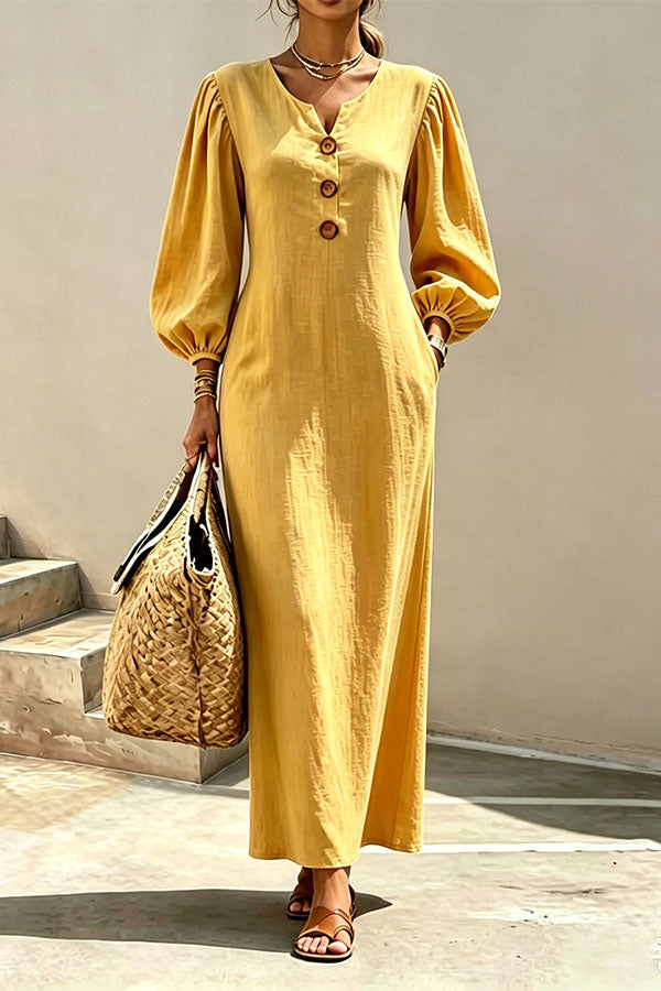 Elegant V-Neck Lantern Sleeve Maxi Dress-Consonak