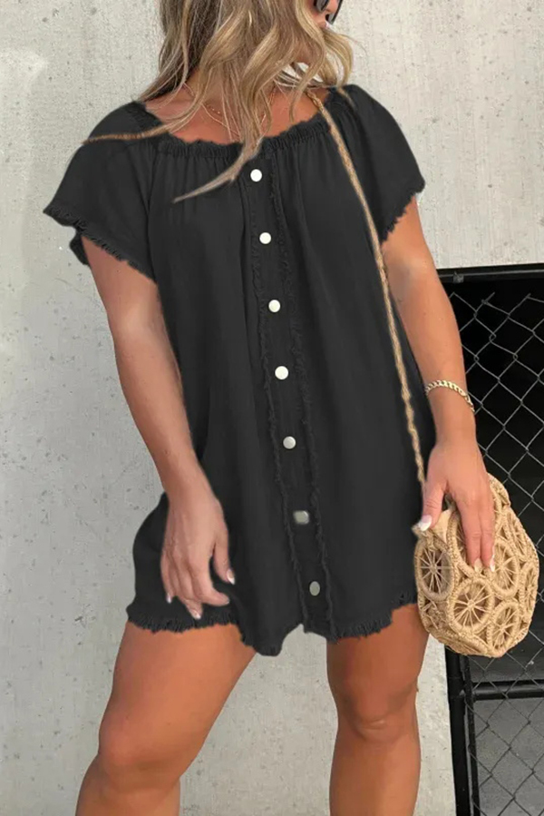 Fashionable Off Shoulder Short-sleeved Loose Denim Mini Dress-consonak