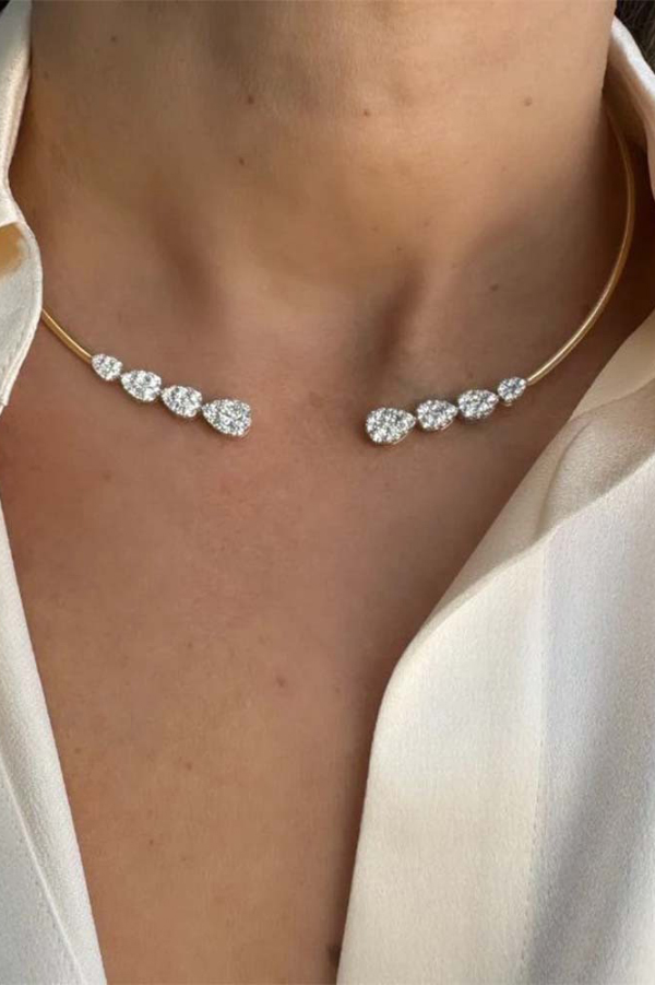 Fashionable Teardrop-shaped Zircon Copper Coil Open Necklace | Consonak