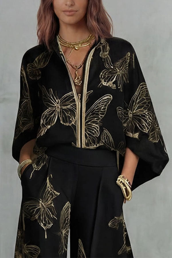Flowy Butterfly Pattern Two-Piece Set-Consonak
