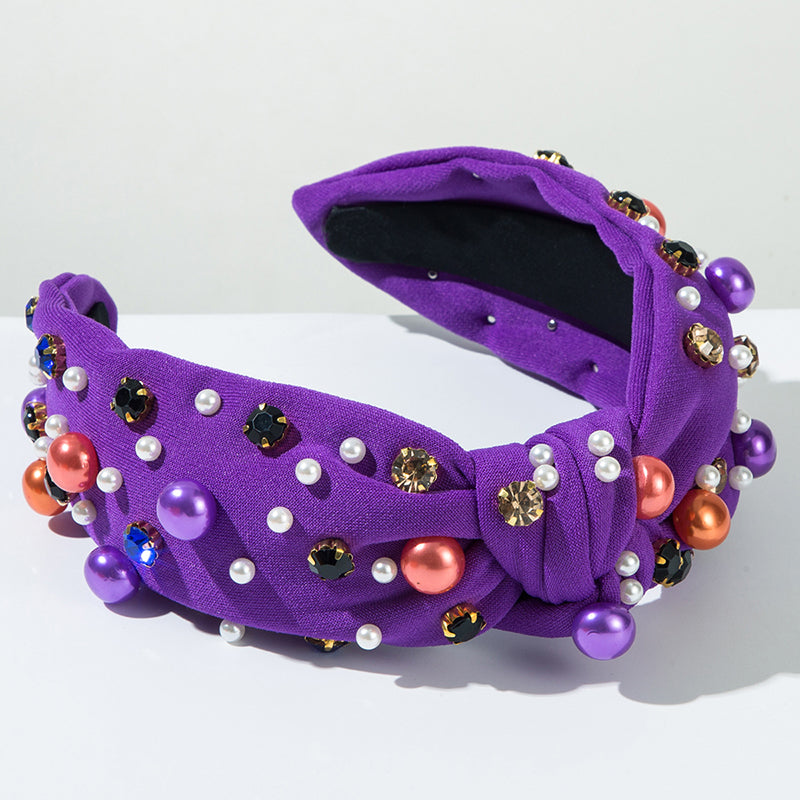 Halloween Fabric Knotted Rhinestone Headband-consonak