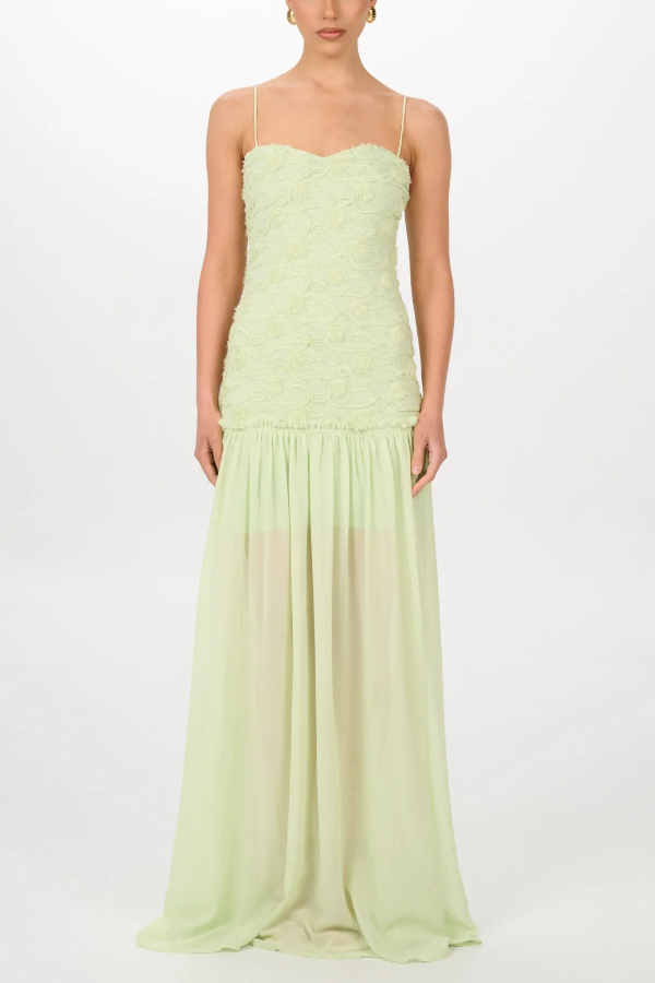 Stylish Three-dimensional Floral Chiffon Patchwork Strapless Elegant Maxi Dress | Consonak
