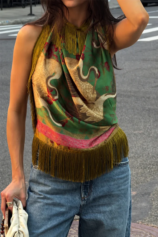 British Retro Diamond Tassel Square Scarf-Consonak